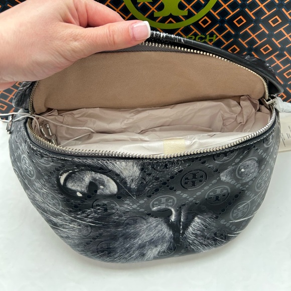 Tory Burch T Monogram Cat Printed Belt Bag Crossbody Bag Gray Cat Portrait - Picture 6 of 10